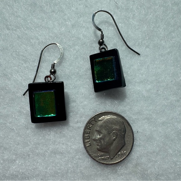 Hand Crafted Black Fused Glass Petite Drop Earrings NEW - Picture 3 of 10